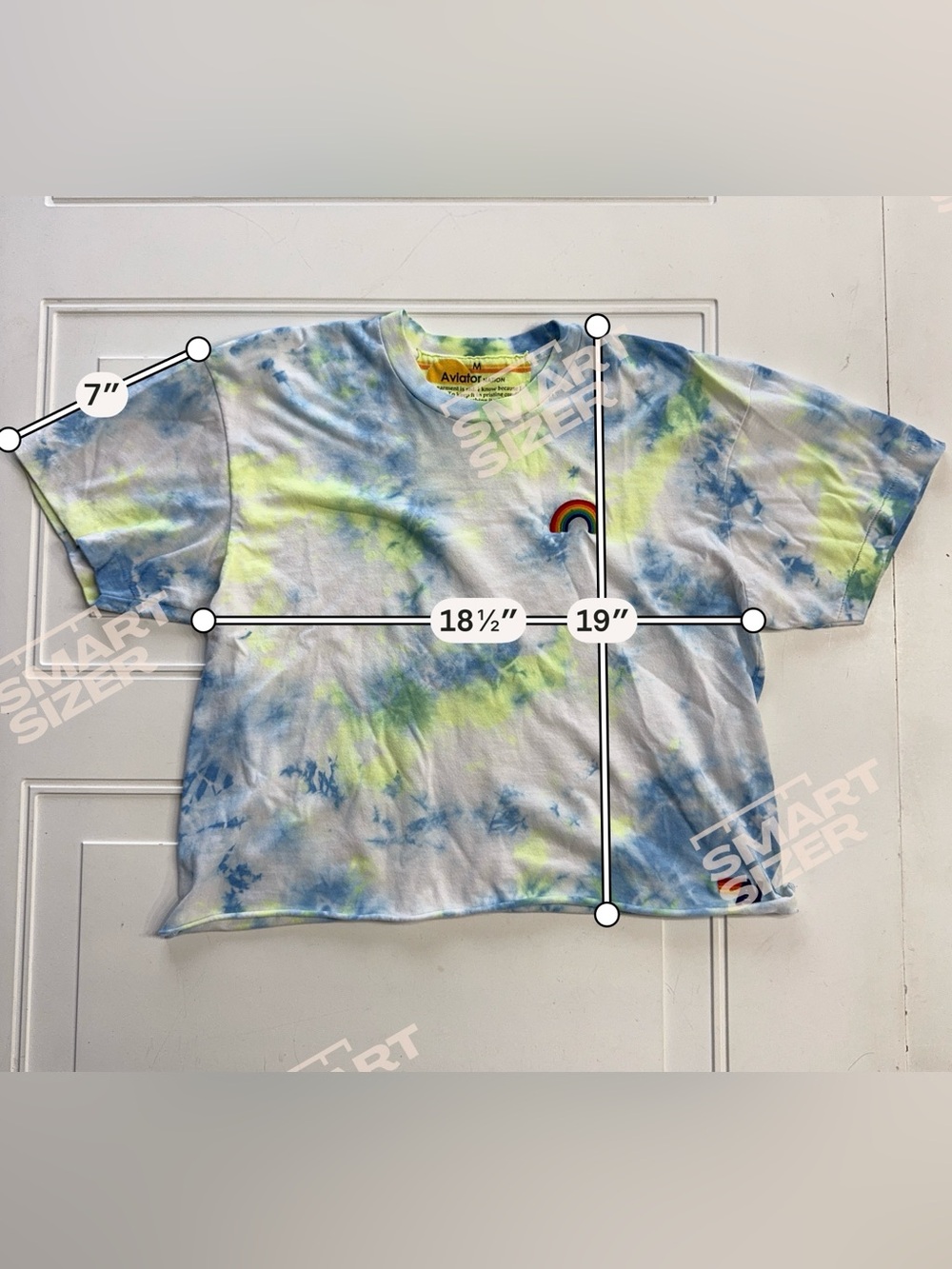 Aviator Nation Women Sz M Blue Green Tie Dye Rainbow Embroidered Cropped T Shirt - Picture 7 of 8